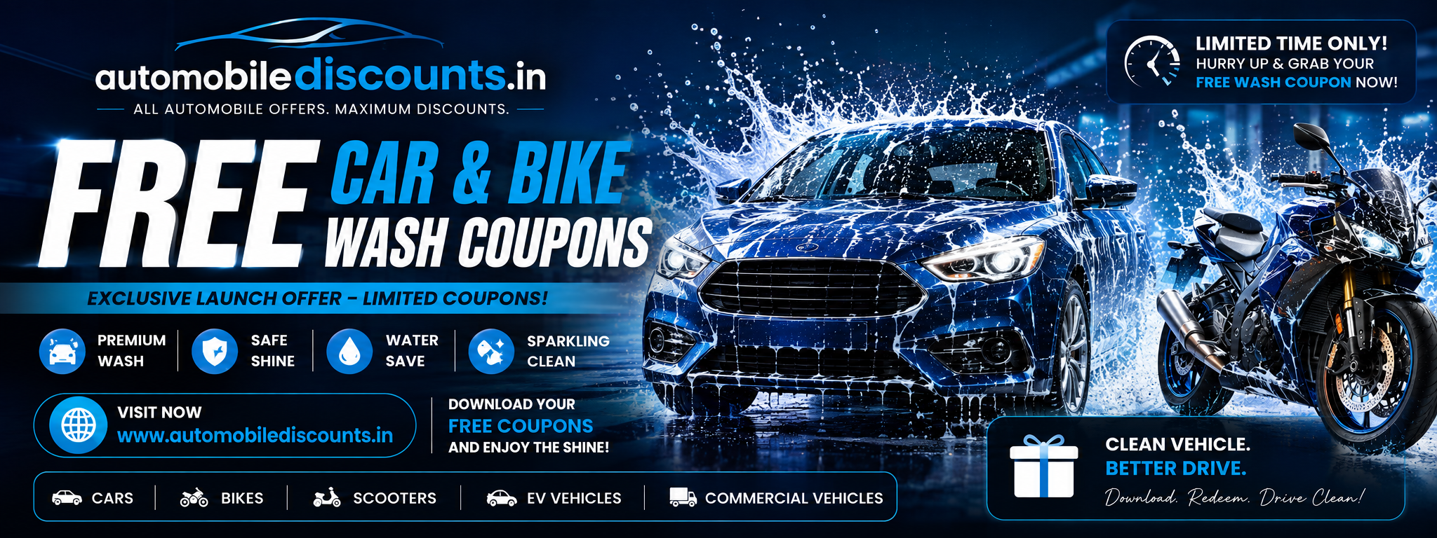 Free CAR bike wash 